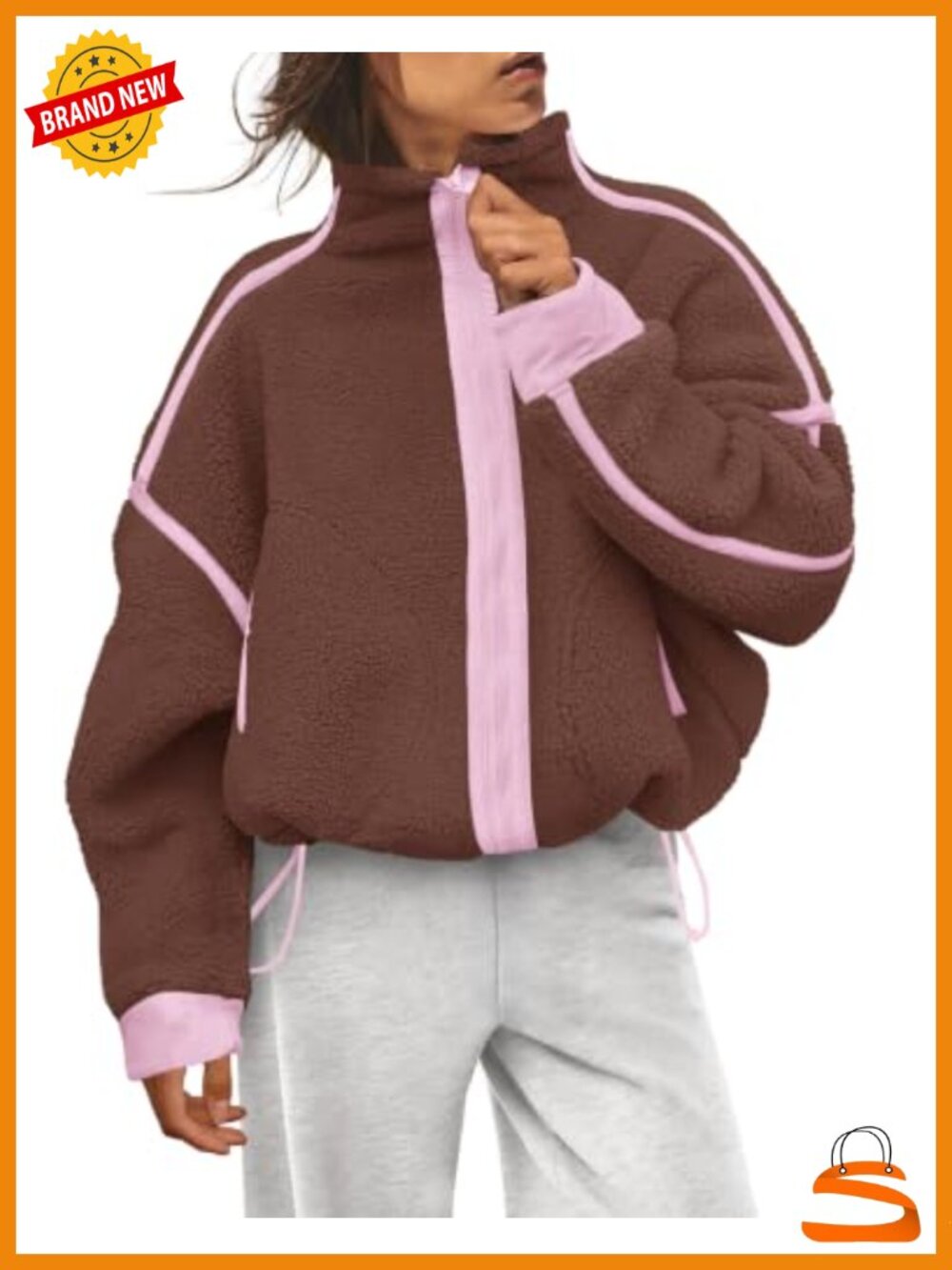 Womens Fleece Zip Up Sherpa Jacket Long Sleeve Fuzzy Coat